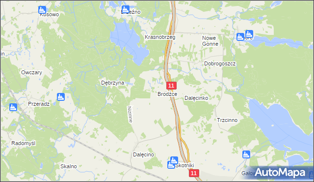 mapa Brodźce gmina Szczecinek, Brodźce gmina Szczecinek na mapie Targeo