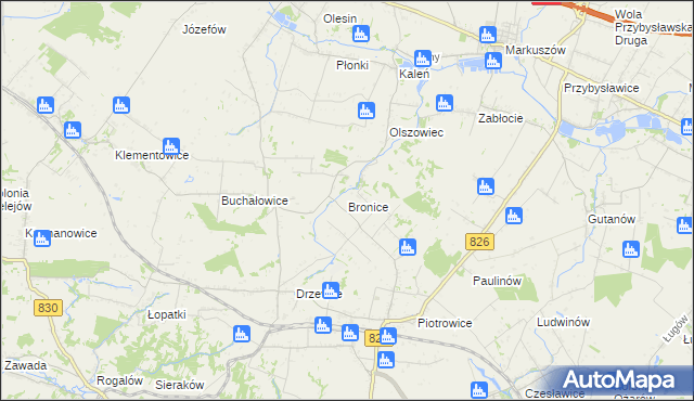 mapa Bronice gmina Nałęczów, Bronice gmina Nałęczów na mapie Targeo