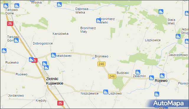 mapa Broniewo gmina Złotniki Kujawskie, Broniewo gmina Złotniki Kujawskie na mapie Targeo