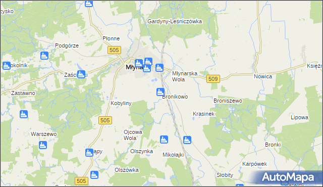 mapa Bronikowo gmina Młynary, Bronikowo gmina Młynary na mapie Targeo
