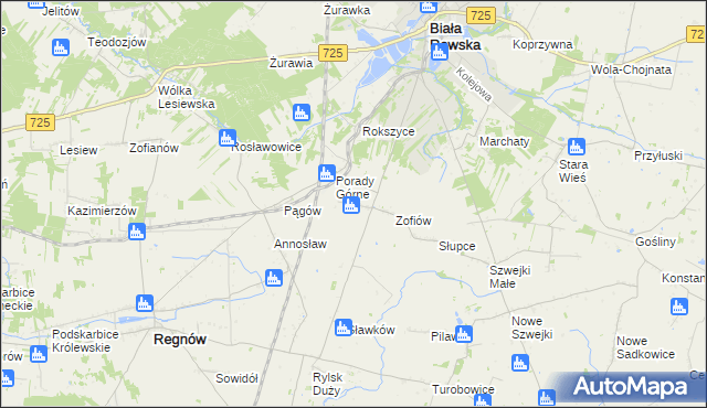 mapa Bronisławów gmina Biała Rawska, Bronisławów gmina Biała Rawska na mapie Targeo