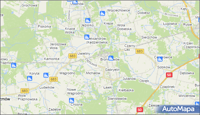 mapa Bronisławów gmina Prażmów, Bronisławów gmina Prażmów na mapie Targeo