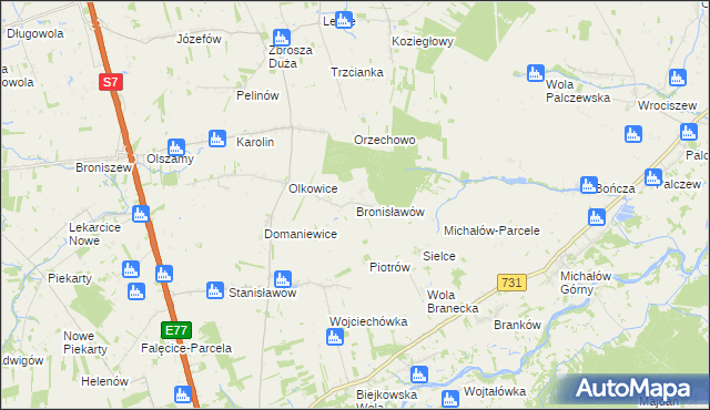 mapa Bronisławów gmina Promna, Bronisławów gmina Promna na mapie Targeo