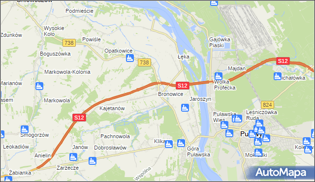 mapa Bronowice gmina Puławy, Bronowice gmina Puławy na mapie Targeo