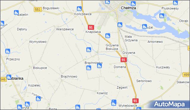 mapa Browina gmina Chełmża, Browina gmina Chełmża na mapie Targeo