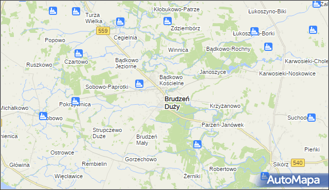 mapa Brudzeń Duży, Brudzeń Duży na mapie Targeo