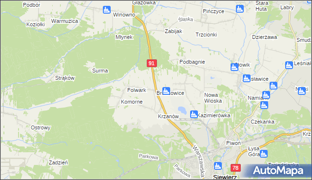 mapa Brudzowice, Brudzowice na mapie Targeo