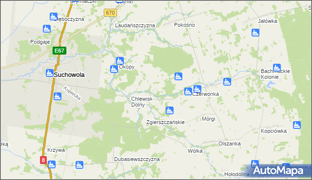 mapa Brukowo, Brukowo na mapie Targeo