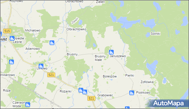 mapa Brusiny Małe, Brusiny Małe na mapie Targeo