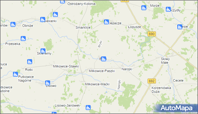mapa Bryki gmina Drohiczyn, Bryki gmina Drohiczyn na mapie Targeo