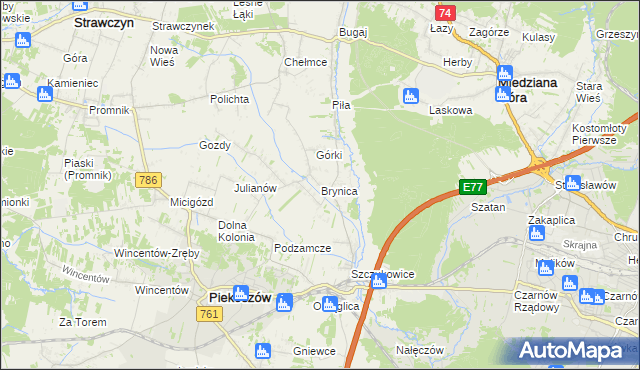 mapa Brynica gmina Piekoszów, Brynica gmina Piekoszów na mapie Targeo