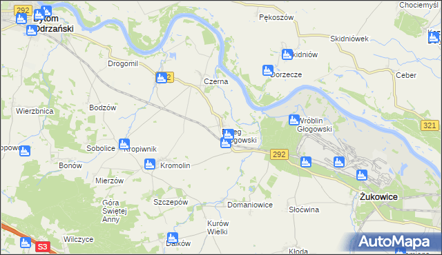 mapa Brzeg Głogowski, Brzeg Głogowski na mapie Targeo