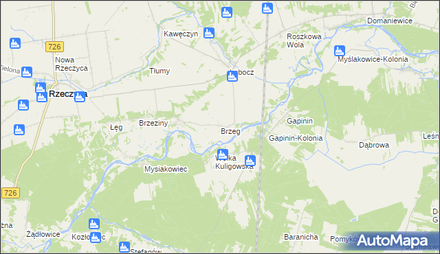 mapa Brzeg gmina Rzeczyca, Brzeg gmina Rzeczyca na mapie Targeo