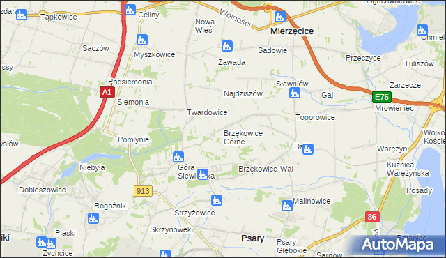 mapa Brzękowice Górne, Brzękowice Górne na mapie Targeo