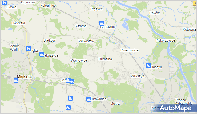 mapa Brzezina gmina Miękinia, Brzezina gmina Miękinia na mapie Targeo