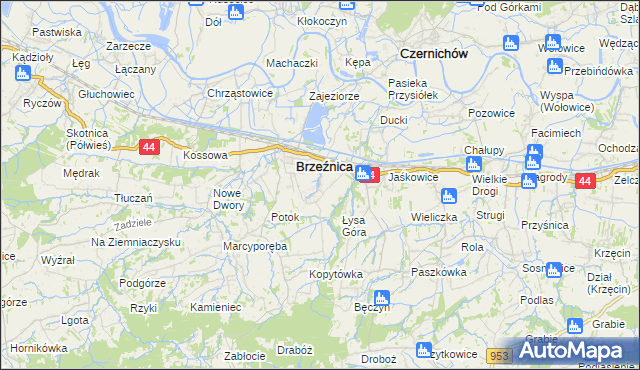 mapa Brzezinka gmina Brzeźnica, Brzezinka gmina Brzeźnica na mapie Targeo