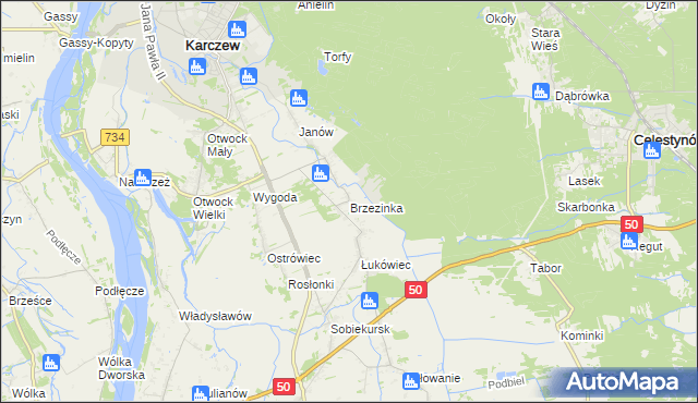 mapa Brzezinka gmina Karczew, Brzezinka gmina Karczew na mapie Targeo