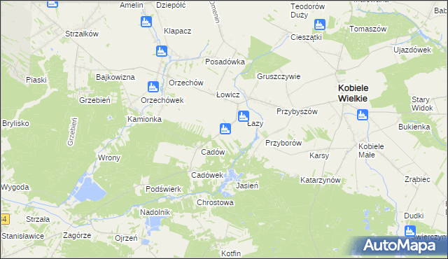 mapa Brzezinki gmina Kobiele Wielkie, Brzezinki gmina Kobiele Wielkie na mapie Targeo