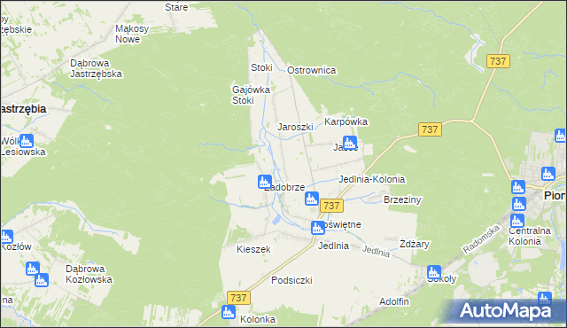 mapa Brzezinki gmina Pionki, Brzezinki gmina Pionki na mapie Targeo