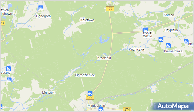 mapa Brzezinki gmina Wieleń, Brzezinki gmina Wieleń na mapie Targeo