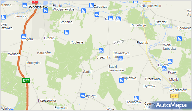 mapa Brzezinki gmina Wodzisław, Brzezinki gmina Wodzisław na mapie Targeo