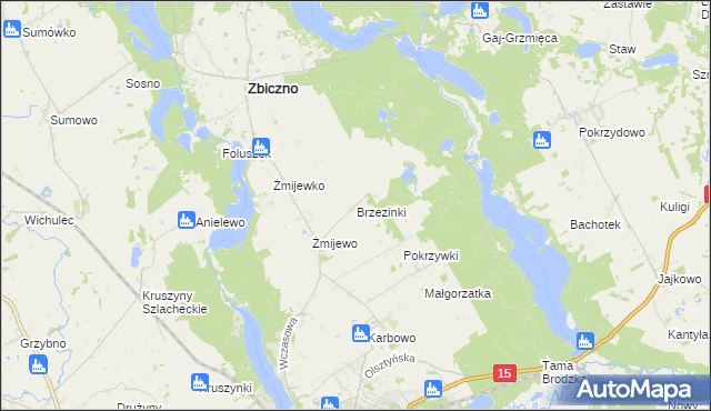 mapa Brzezinki gmina Zbiczno, Brzezinki gmina Zbiczno na mapie Targeo