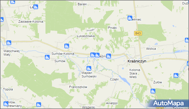 mapa Brzeziny gmina Kraśniczyn, Brzeziny gmina Kraśniczyn na mapie Targeo