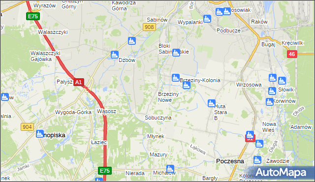 mapa Brzeziny Nowe, Brzeziny Nowe na mapie Targeo