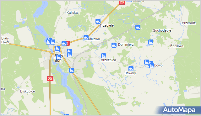 mapa Brzeźnica gmina Biały Bór, Brzeźnica gmina Biały Bór na mapie Targeo