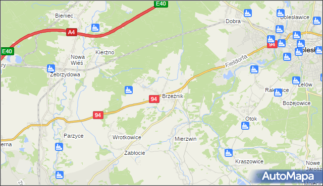 mapa Brzeźnik gmina Bolesławiec, Brzeźnik gmina Bolesławiec na mapie Targeo