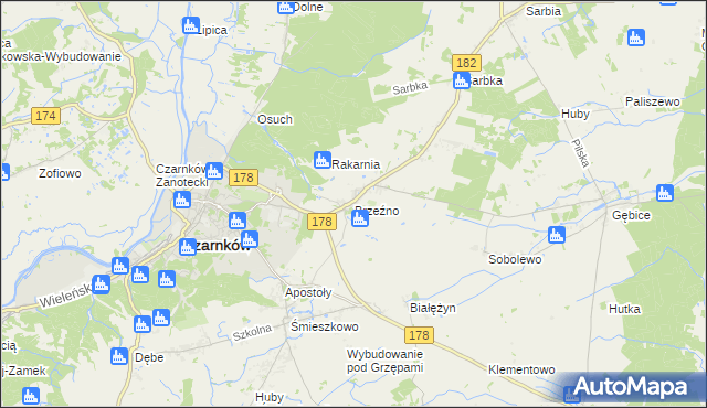 mapa Brzeźno gmina Czarnków, Brzeźno gmina Czarnków na mapie Targeo