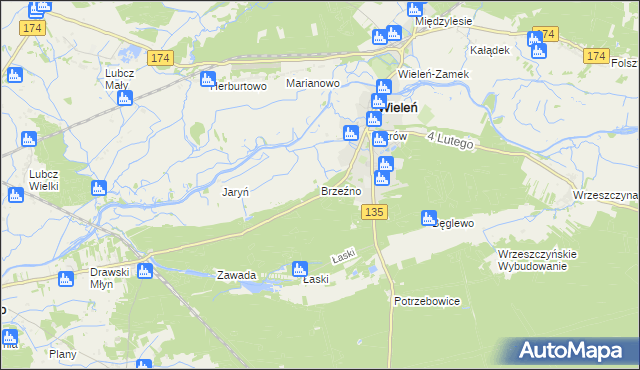 mapa Brzeźno gmina Wieleń, Brzeźno gmina Wieleń na mapie Targeo