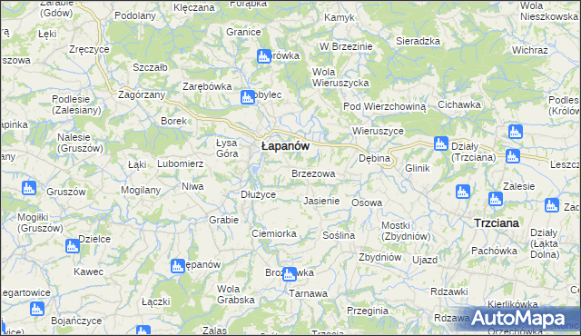 mapa Brzezowa gmina Łapanów, Brzezowa gmina Łapanów na mapie Targeo