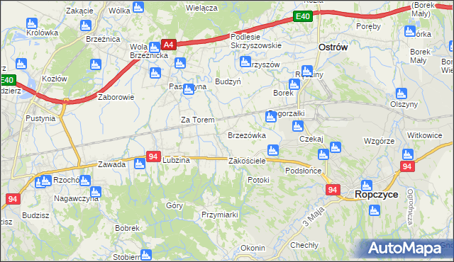 mapa Brzezówka gmina Ropczyce, Brzezówka gmina Ropczyce na mapie Targeo