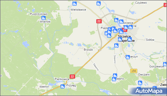 mapa Brzoza gmina Strzelce Krajeńskie, Brzoza gmina Strzelce Krajeńskie na mapie Targeo