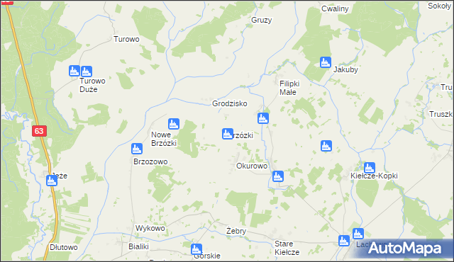 mapa Brzózki gmina Kolno, Brzózki gmina Kolno na mapie Targeo