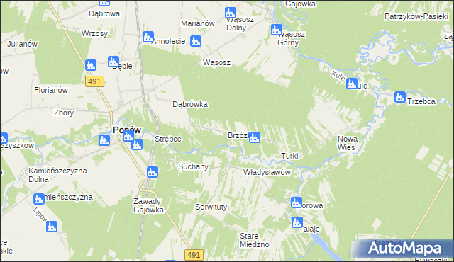 mapa Brzózki gmina Popów, Brzózki gmina Popów na mapie Targeo