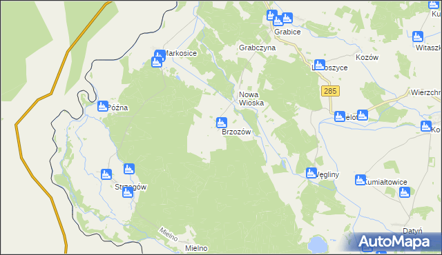mapa Brzozów gmina Gubin, Brzozów gmina Gubin na mapie Targeo