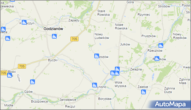 mapa Brzozów gmina Skierniewice, Brzozów gmina Skierniewice na mapie Targeo