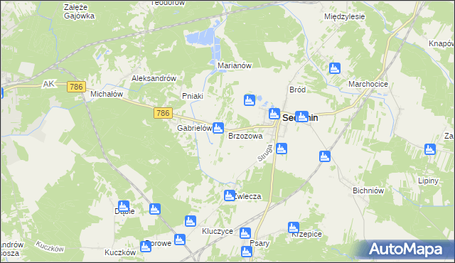 mapa Brzozowa gmina Secemin, Brzozowa gmina Secemin na mapie Targeo