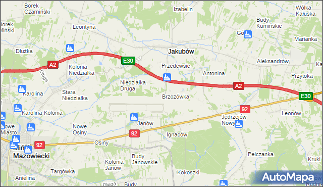 mapa Brzozówka gmina Jakubów, Brzozówka gmina Jakubów na mapie Targeo