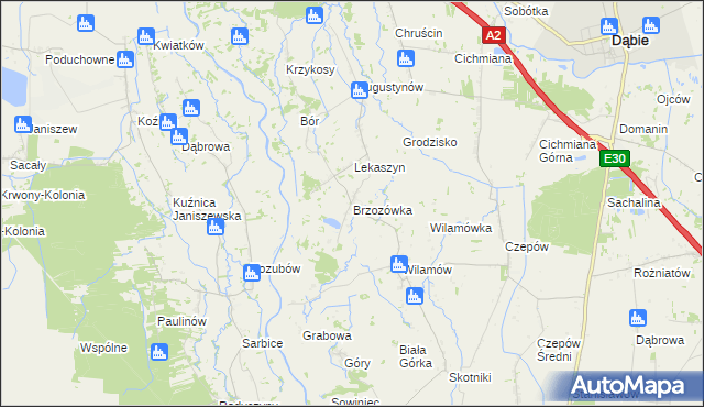 mapa Brzozówka gmina Uniejów, Brzozówka gmina Uniejów na mapie Targeo