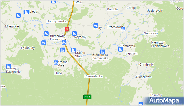 mapa Brzozówka Ziemiańska, Brzozówka Ziemiańska na mapie Targeo