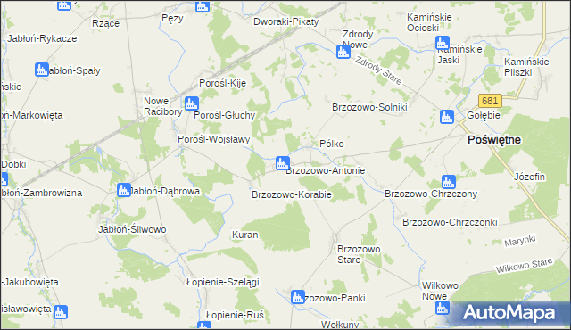 mapa Brzozowo-Antonie, Brzozowo-Antonie na mapie Targeo