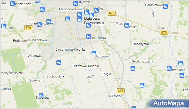 mapa Brzozowo gmina Dąbrowa Białostocka, Brzozowo gmina Dąbrowa Białostocka na mapie Targeo