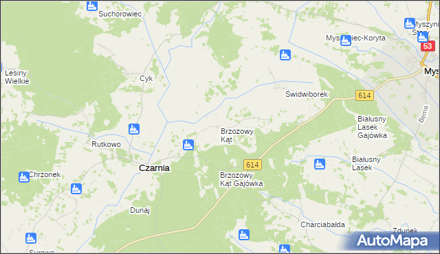 mapa Brzozowy Kąt gmina Czarnia, Brzozowy Kąt gmina Czarnia na mapie Targeo