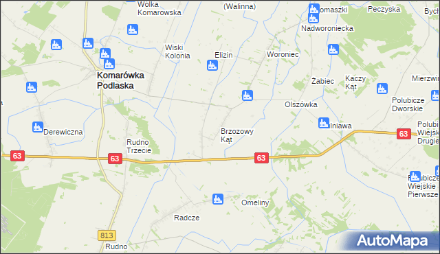 mapa Brzozowy Kąt gmina Komarówka Podlaska, Brzozowy Kąt gmina Komarówka Podlaska na mapie Targeo