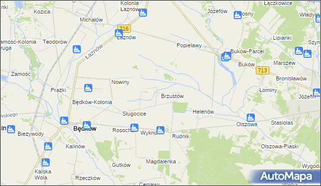 mapa Brzustów gmina Będków, Brzustów gmina Będków na mapie Targeo