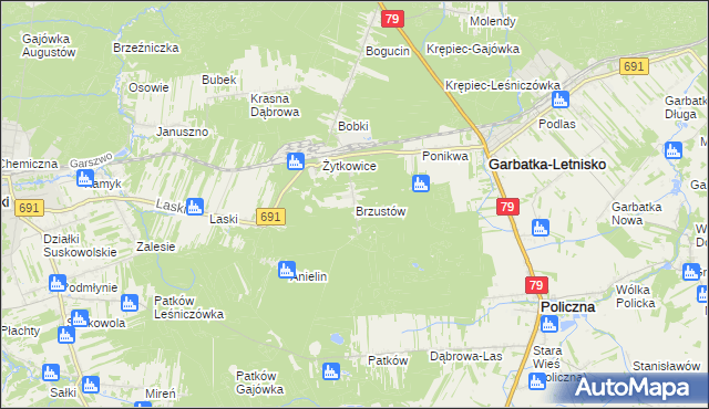 mapa Brzustów gmina Garbatka-Letnisko, Brzustów gmina Garbatka-Letnisko na mapie Targeo