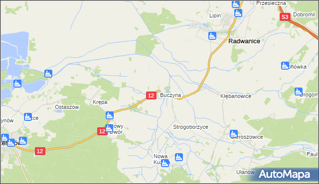 mapa Buczyna gmina Radwanice, Buczyna gmina Radwanice na mapie Targeo